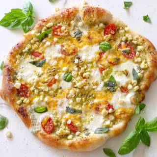 Charred Corn, Tomato, and Basil Pesto Pizza