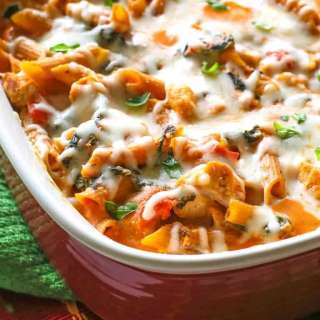 Healthy Three-Cheese Chicken Penne Pasta Bake