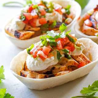Grilled Chicken Tacos with Feta Cream