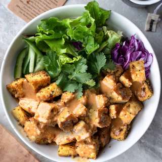 Crispy Herby Tofu in a Creamy Peanut Sauce