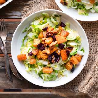 Hearty Shaved Brussel Sprout Salad with Squash Medley