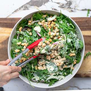 Spinach and Arugula Salad with Hummus-Dill Dressing & White Beans
