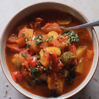 Mediterranean vegetable stew with chimichurri