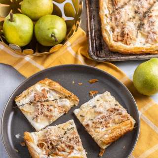 Vegan Ricotta, Pear, Ham, and Cheese Tart