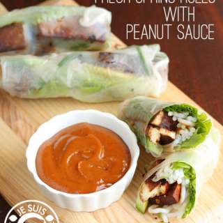 Marinated Tofu Fresh Spring Rolls with Peanut Sauce