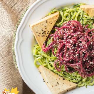 Zucchini Beet Noodles with Avocado Cilantro Lime Sauce