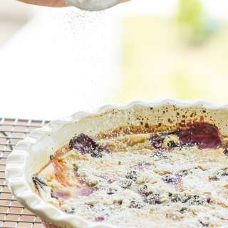 Vegan Golden Plum and Blueberry Clafoutis