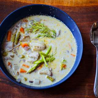 Simple Fish Soup with Pollock and Coconut Curry Broth