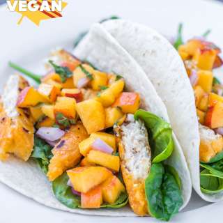 Vegan Fish Tacos with Peach Salsa