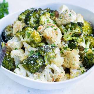 Roasted Broccoli and Cauliflower with Parmesan