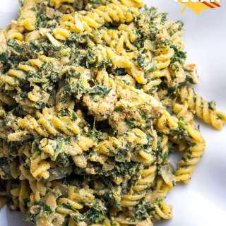 Vegan Gluten-Free Creamy Spinach Pasta with Vegan Chicken