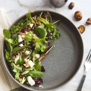 Christmas Salad with Chestnuts and Cranberry Balsamic Vinaigrette