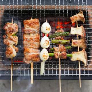 Yakitori Skewers (Charcoal Grilled Chicken, Bacon & Veggies)