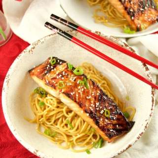 Miso Salmon Over Sesame Noodles