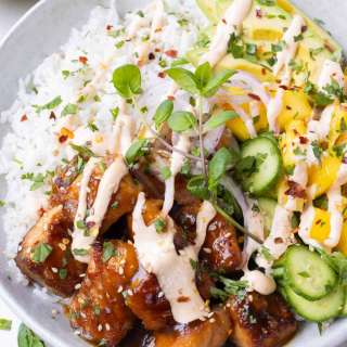 Teriyaki Salmon Rice Bowl with Mango