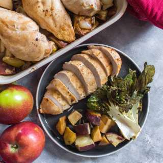 Sweet Miso Apple Chicken with Roasted Bok Choy and Sweet Potatoes