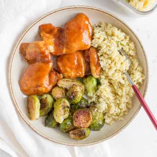 Sheet Pan Sweet and Spicy Chicken Thighs with Brussels Sprouts