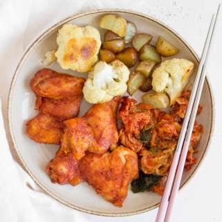 Sheet Pan Gochujang Thighs with Cauliflower and Potatoes