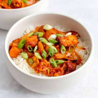 Crispy Pork Belly and Kimchi Rice Bowl