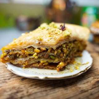 Vegan Persian Baklava with Rosewater Syrup and Pistachios