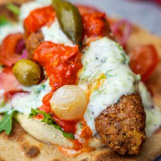 Vegan kofta and tzatziki sauce