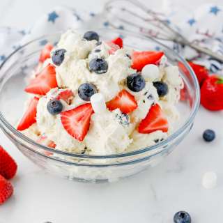 Easy Red White and Blue Cheesecake Salad