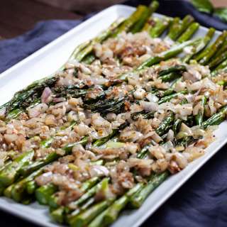 Roasted Asparagus with Buttered Shallots & Garlic Scapes