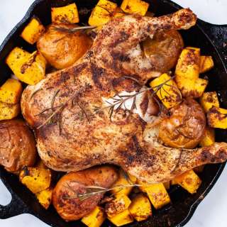 Roasted Chicken With Pears And Butternut Squash