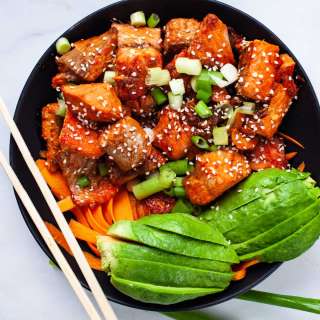 Cooked Salmon Poke Bowl With Easy Sauce