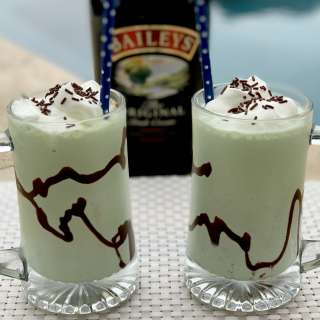 Boozy Mint Chocolate Chip Milkshakes