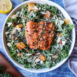The Best Salmon Kale Caesar Salad