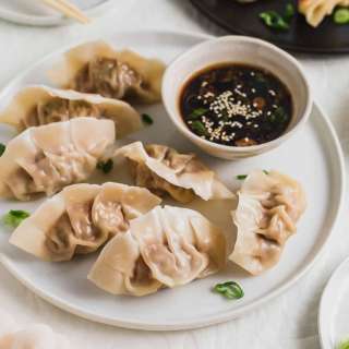 Vegetable and Turkey Dumplings with Black Vinegar Dipping Sauce