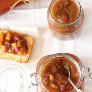 Cardamom Spiced Apricot and Rhubarb Chutney
