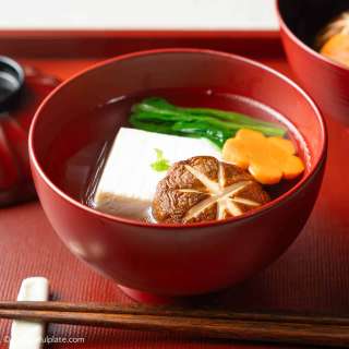 Japanese Suimono Clear Soup with Tofu and Vegetables