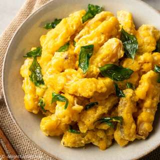 Pumpkin Fritters in Salted Egg Sauce