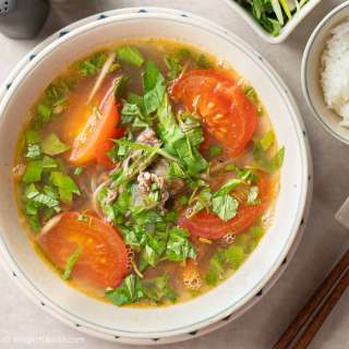 Tomato Beef Soup with Vietnamese Coriander