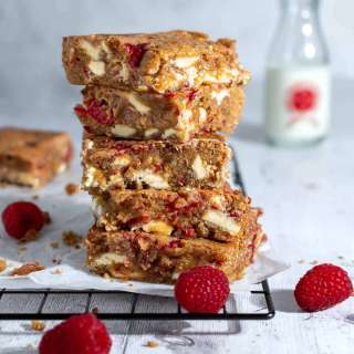 Raspberry and white chocolate blondies