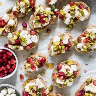 Pistachio, Feta and Pomegranate Crostini