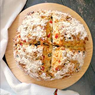 Soda Bread with Cheddar Cheese, Olives and Red Peppers