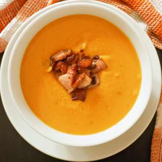 Pumpkin and Red Lentil Soup with Bacon