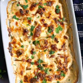 Celeriac Gratin with Bacon and Leeks