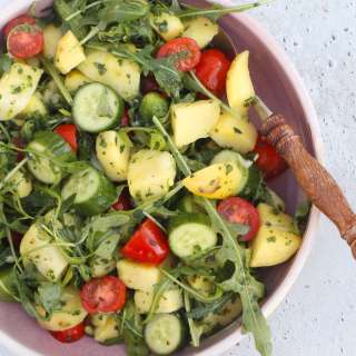 Potato salad with arugula and a fatfree cilantro dressing