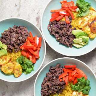 Cuban Black Bean and Yellow Rice Bowls (with Roasted Plantains!)