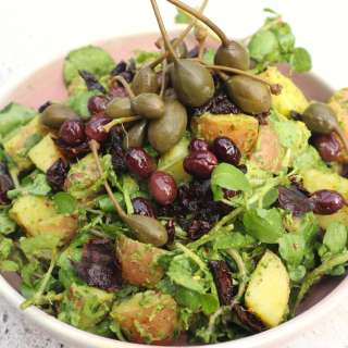 Aardappelsalade met koriander avocado dressing