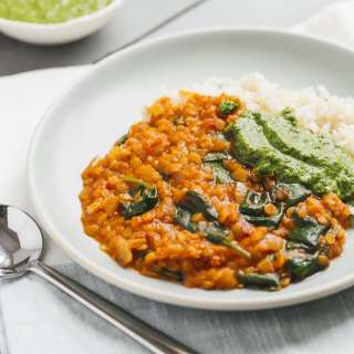 Red Lentil Coconut Curry with Cilantro Chutney