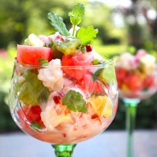 Cod ceviche with watermelon, lemon, avocado and mint