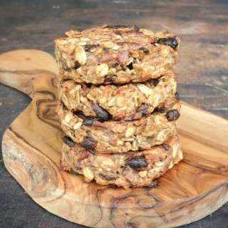 Oatmeal breakfast cookies with banana, pecans, almond butter and dried cranberries