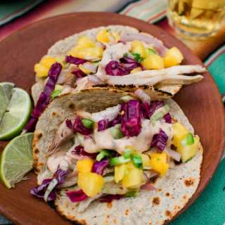 Rotisserie Chicken Tacos with Pineapple Mango Salsa and Curtido
