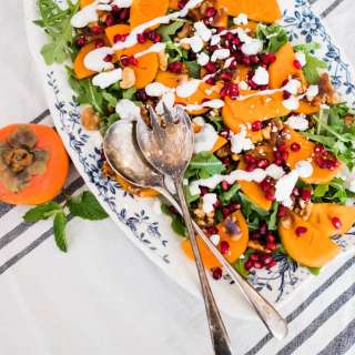 Persimmon and Goat Cheese Salad with a Vanilla Mint Yoghurt Dressing