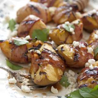 Bacon Wrapped Grilled Peaches with Honey and Queso Fresco